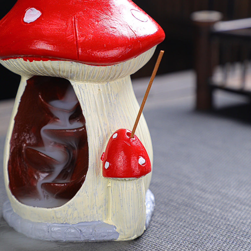 Red Mushroom Toadstool Backflow Incense Burner with Incense Stick Hole | Mushroom Cone Incense Burner