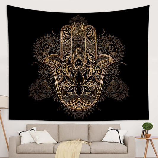 Black Gold Hamsa Hand Tapestry with Mandala Medallion | Mandala  Hanmsa Hand Tapestry