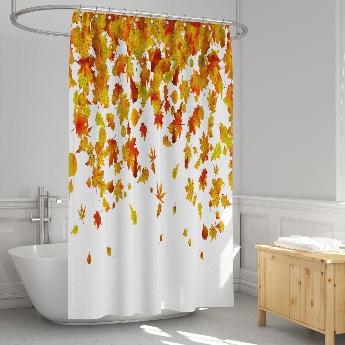 Golden Falling Maple Leaf Shower Curtain | Maple Leaf Bathroom Curtain