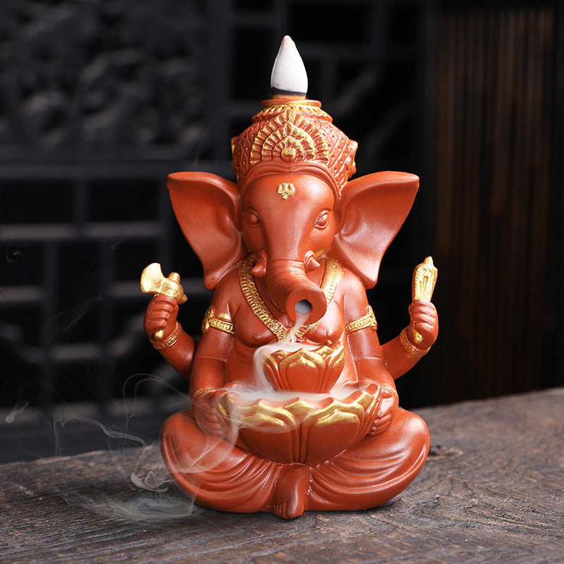 Indian Deities Statue Sitting Cross-legged Creative Ganesha Waterfall Incense Burner