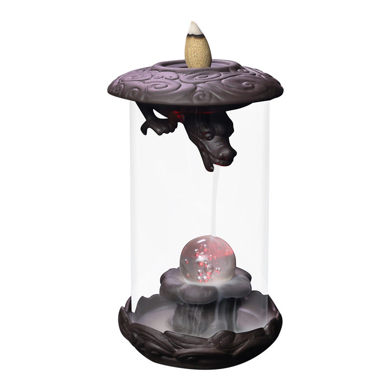 Dragon Incense Burner Waterfall with LED Ball Acrylic Hood