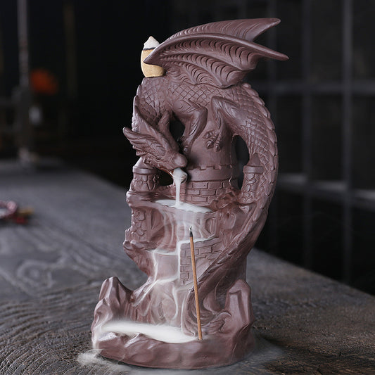 Castle Dragon Incense Waterfall Burner with Incense Stick Hole