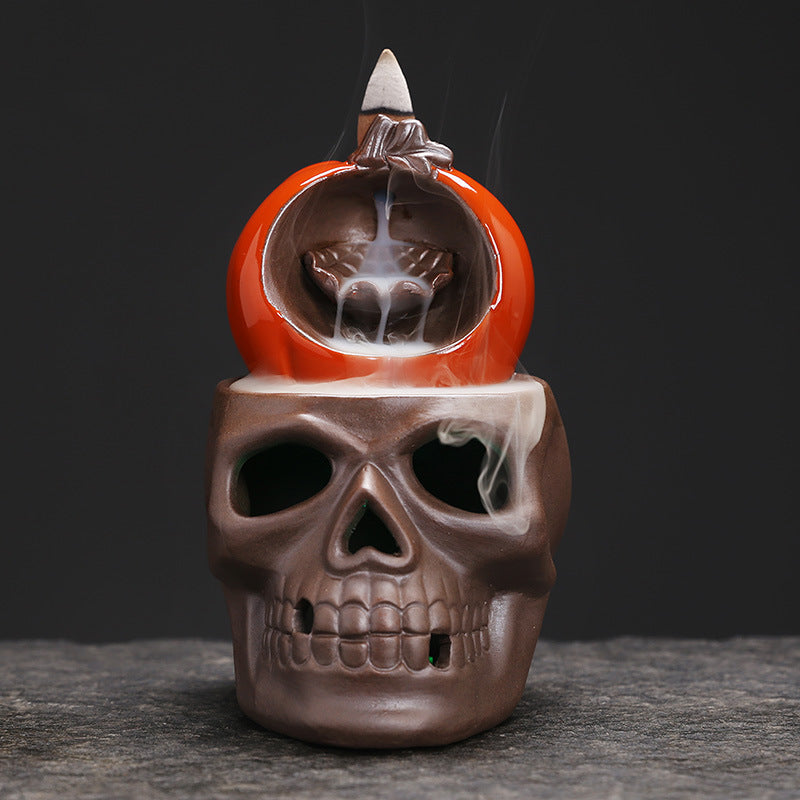 Halloween Pumpkin and Skull Backflow Incense Burner with Led | Pumpkin and Skull Backflow Incense Burner