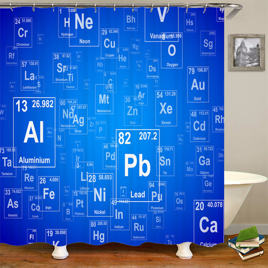 Blue Backdrop Full of Chemical Elements Shower Curtain | Chemical Elemets Bathroom Curtain