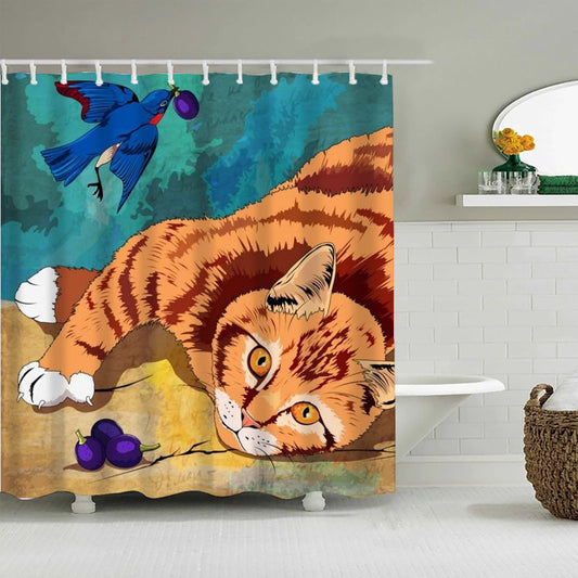 Magpie and Bengal Cat Shower Curtain | Bengal Cat Bathroom Curtain