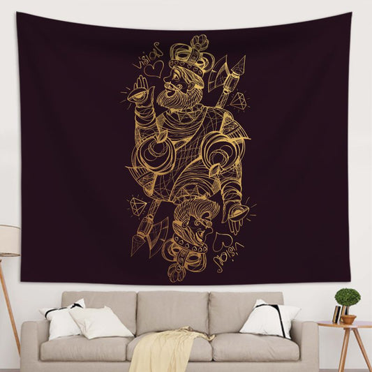 Black Gold Poker King Card Tapestry for Bedroom Living Room | Poker King Card Wall Tapestry