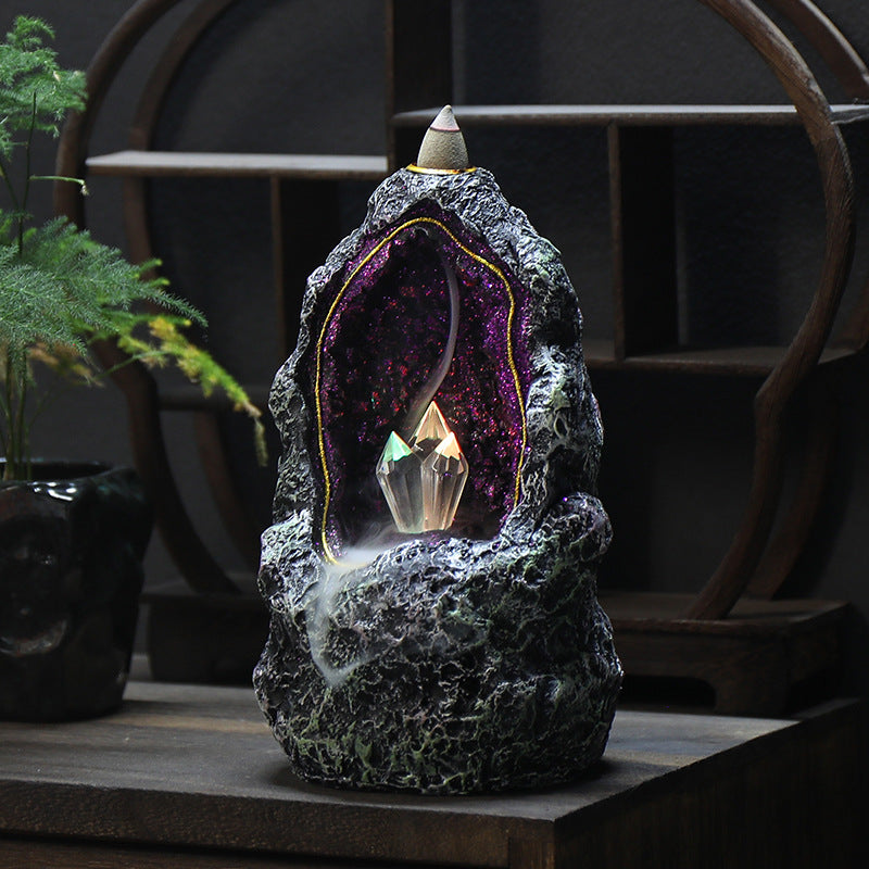 Crystal Cave Backflow Incense Burner with LED Lighting