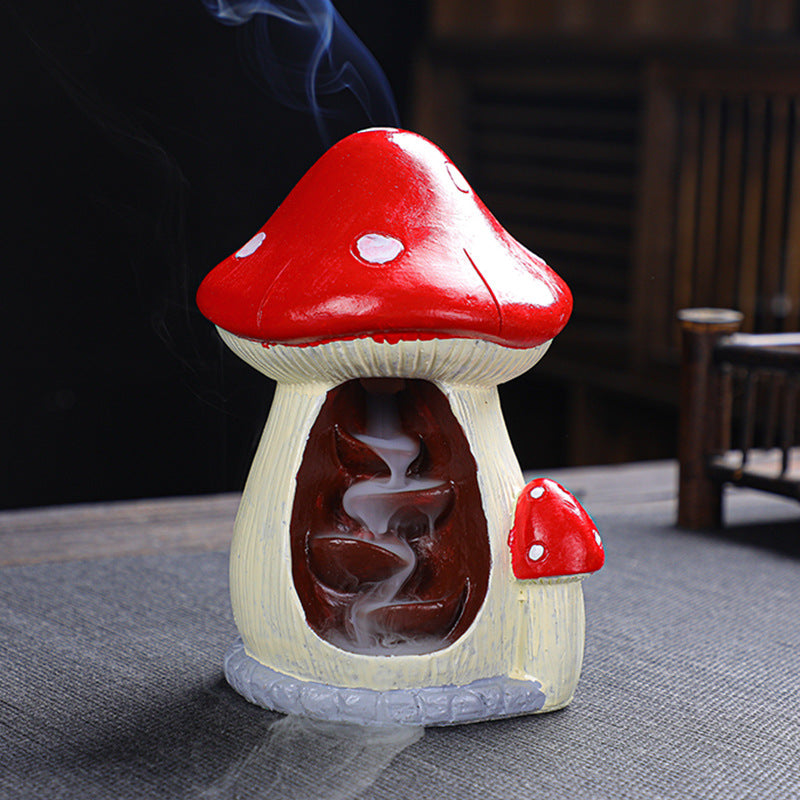 Red Mushroom Toadstool Backflow Incense Burner with Incense Stick Hole | Mushroom Cone Incense Burner