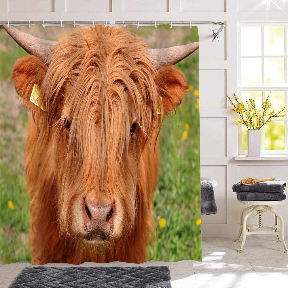 Farm Highland Cow Brown Yak Shower Curtain | Highland Cow Bathroom Curtain