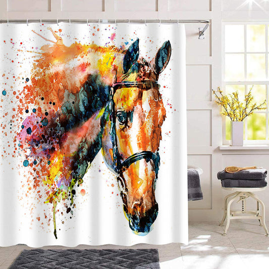 Watercolor Horse Fabric Shower Curtain | Horse Bathroom Curtain