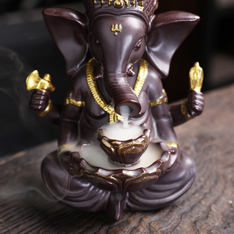 Indian Deities Statue Sitting Cross-legged Creative Ganesha Waterfall Incense Burner