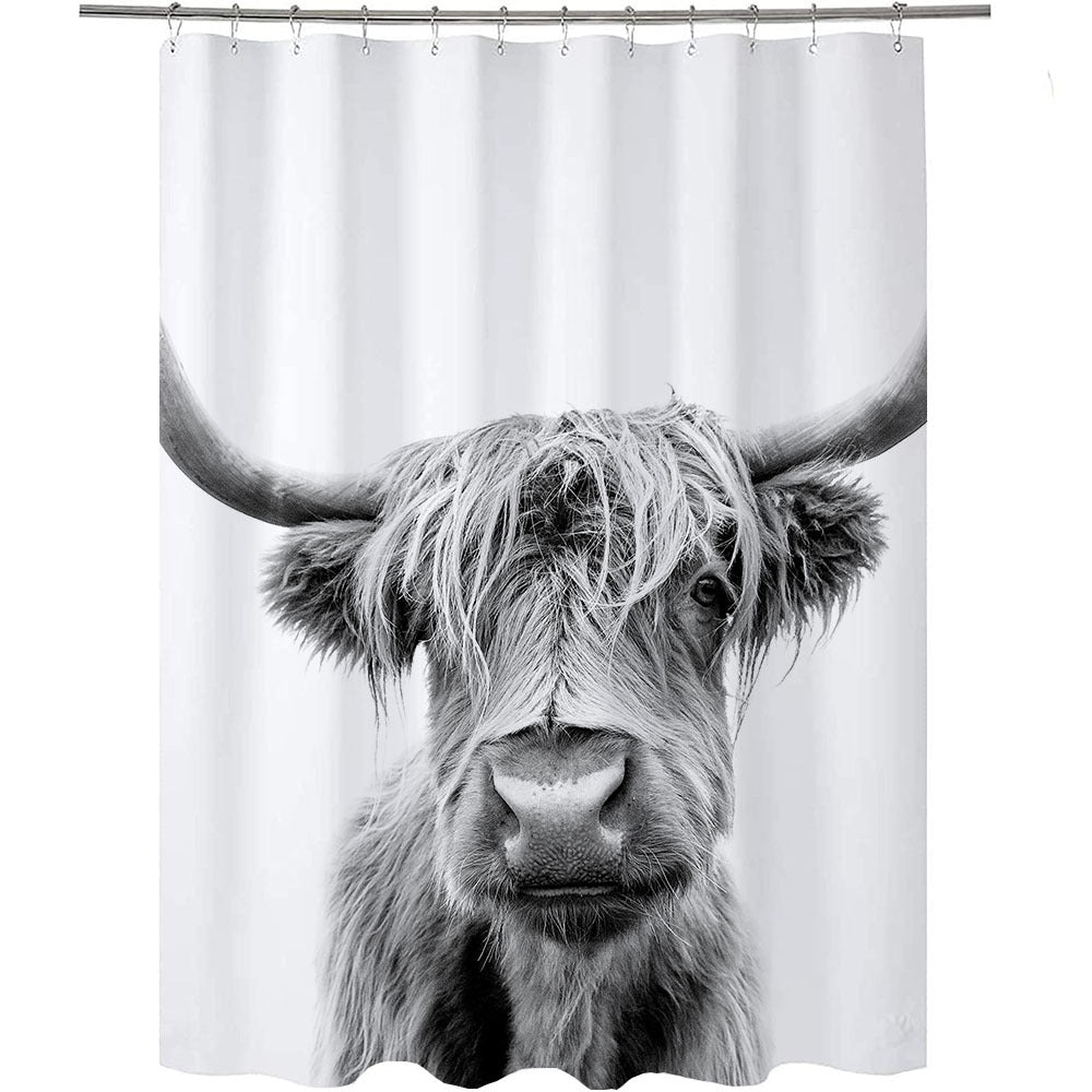 Mono Highland Cow Shower Curtain | Highland Cow Bathroom Curtain