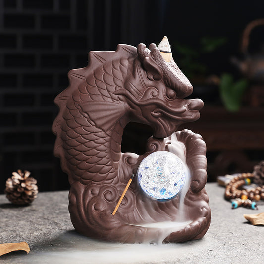 Carp Dragon Backflow Incense Burner with LED Ball and Incense Stick Hole