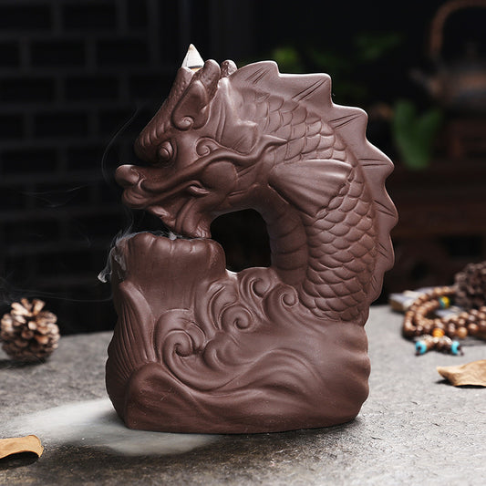 Carp Dragon Backflow Incense Burner with LED Ball and Incense Stick Hole