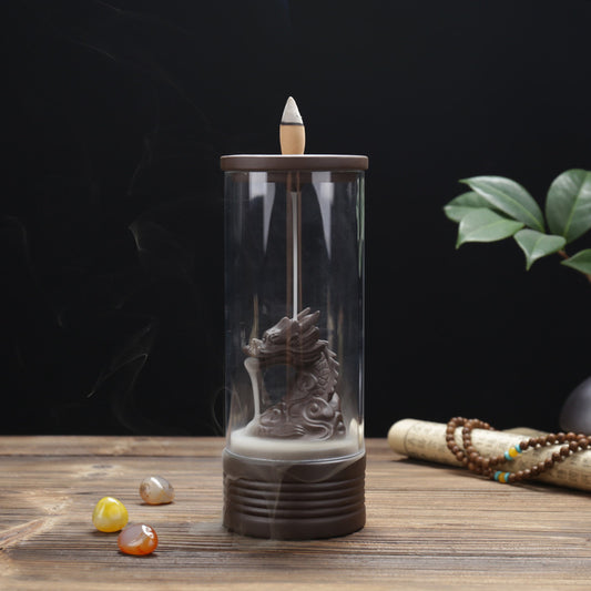  Dragon Backflow Incense Burner with Acrylic Hood
