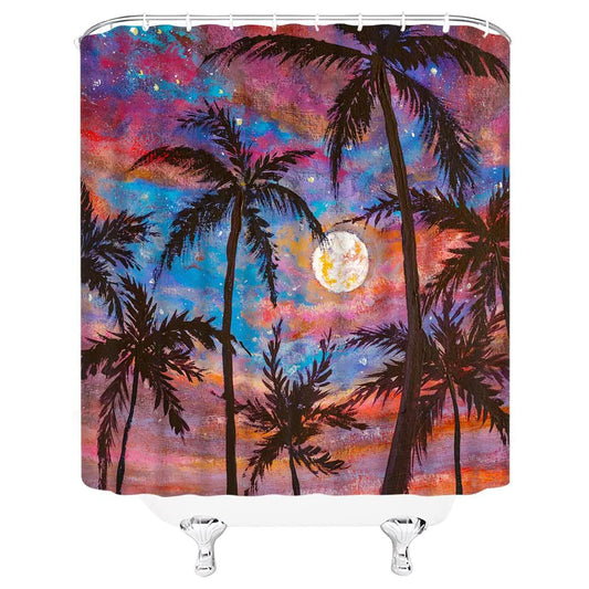 Bloody Moon Night Palm Shower Curtain | Moon Palm Tree Bathroom Curtain