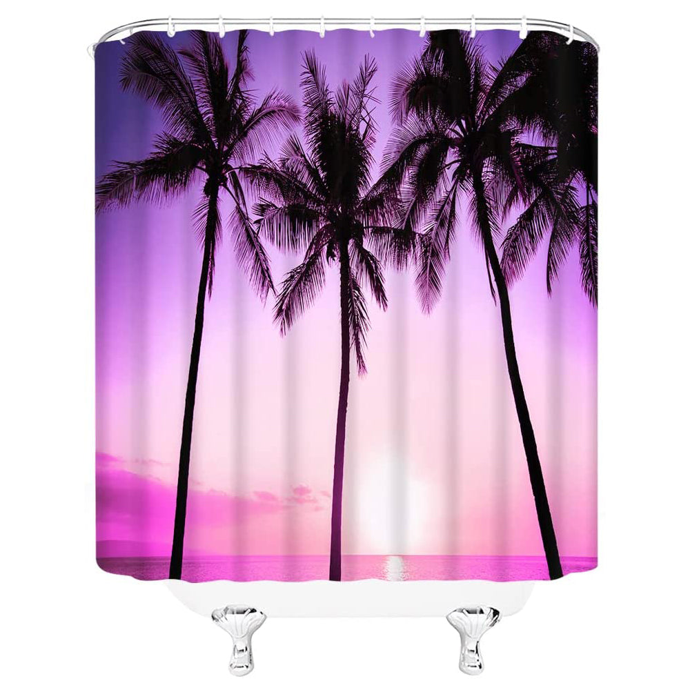 Sea Sunrise Seaside Palm Tree Shower Curtain | Beach Sunrise Palm Tree Bathroom Curtain