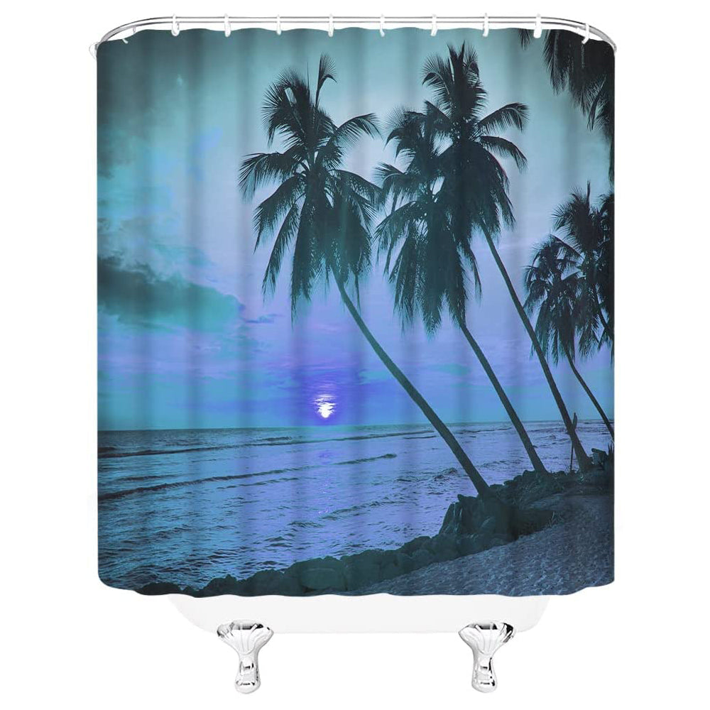 Beach Palm Sea Sunrise Shower Curtain | Beach Palm Sunrise Bathroom Curtain