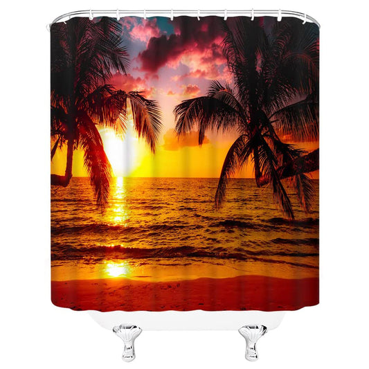 Peaceful Seaside Scenery Ocean Sunset Shower Curtain | Beach Sunset Bathroom Curtain