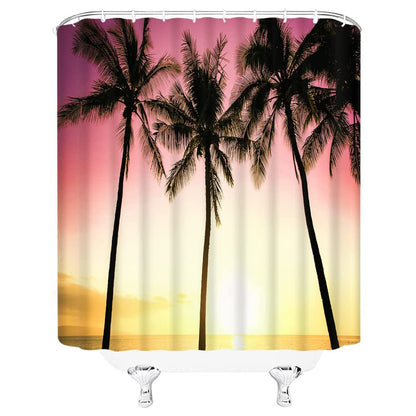 Sea Sunrise Seaside Palm Tree Shower Curtain | Beach Sunrise Palm Tree Bathroom Curtain