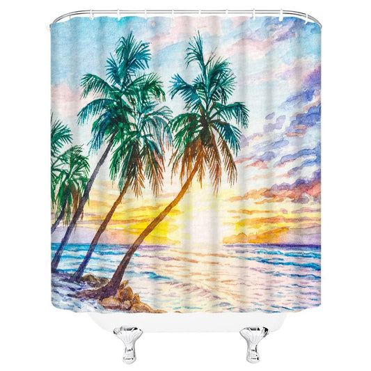Palm Trees Colorful Ocean Beach Shower Curtain | Palm Trees Beach Bathroom Curtain