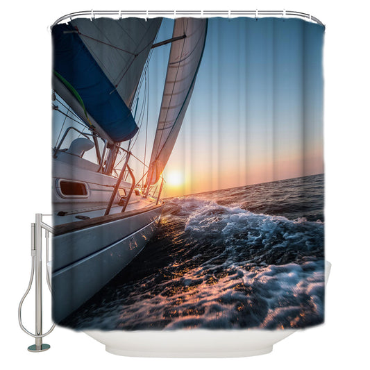Cruise Travel Ocean Sunset Shower Curtain | Cruise Bathroom Curtain