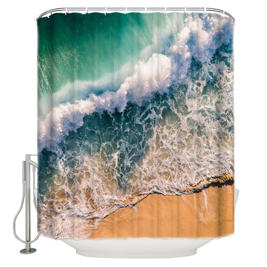 Beach Aerial Image Crashing Waves Shower Curtain | Beach Aerial Image Bathroom Curtain