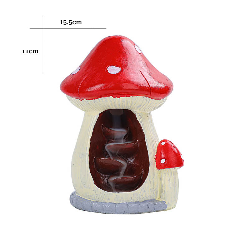 Red Mushroom Toadstool Backflow Incense Burner with Incense Stick Hole | Mushroom Cone Incense Burner