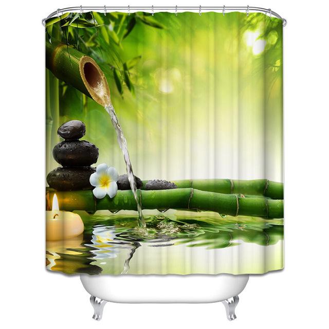 Elegant Natural Bamboo Aqueduct Zen Shower Curtain