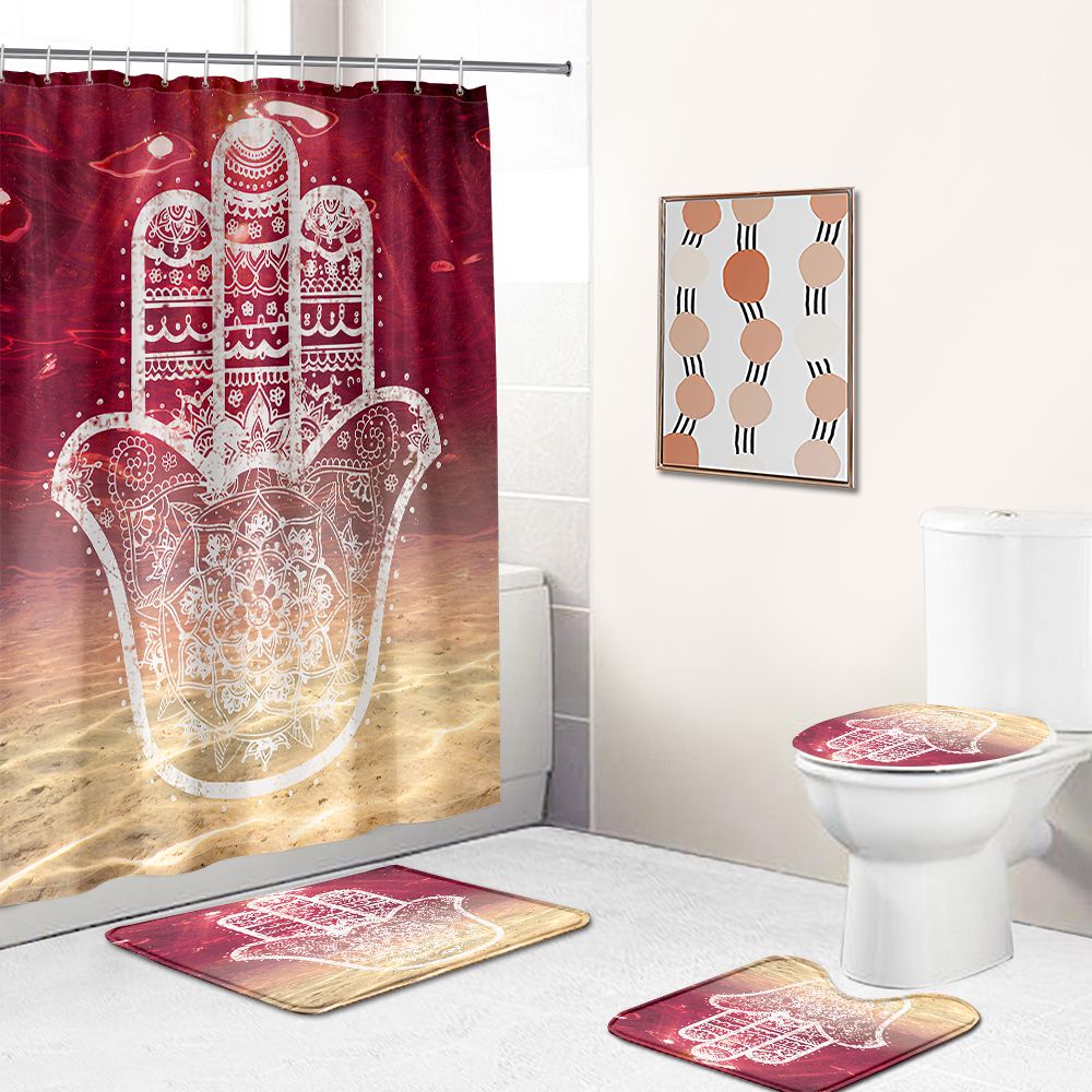 Under The Sea Hamsa Hand Shower Curtain with Mandala Boho Pattern