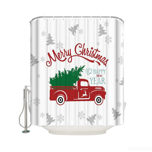 Happly New Year Christmas Red Truck Shower Curtain