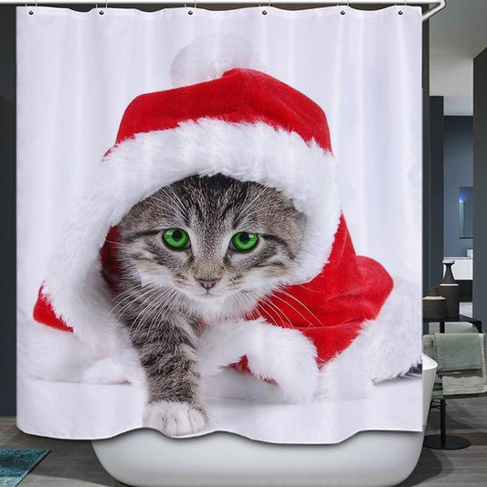Cosplay Santa Cat Christmas Kitten Shower Curtain