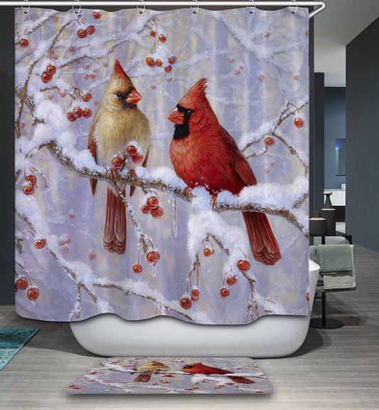 Red Birds Snowy Forest Christmas Cardinal Shower Curtain