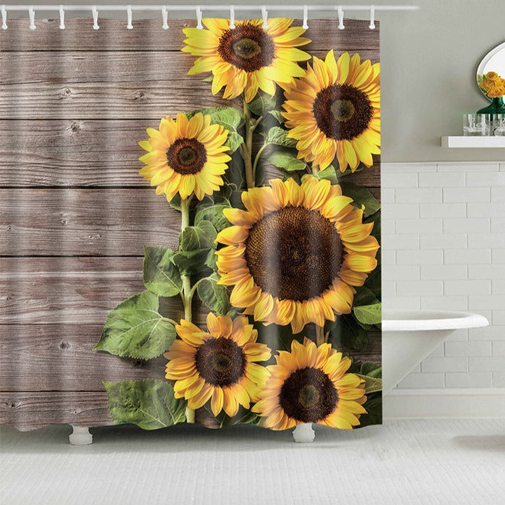 Farmhouse Sunflower Shower Curtain | Flower Sunflower Bathrrom Curtain