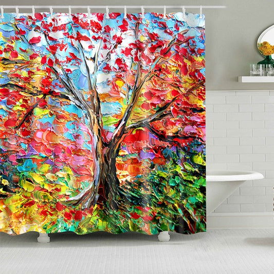 Oil Painting Autumn Tree Shower Curtain | Oil Painting Tree Bathroom Curtain