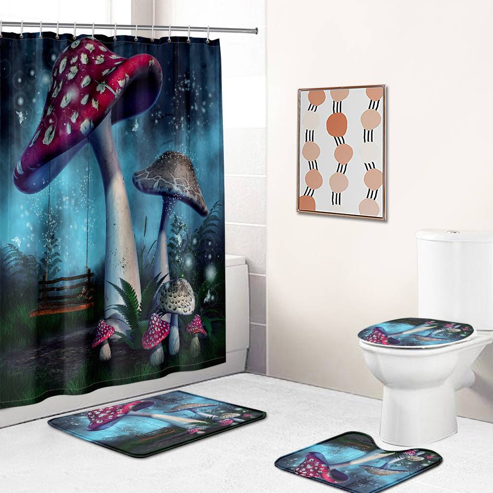 Magic Swing Mushroom Forest Shower Curtain | Mushroom Bathroom Curtain