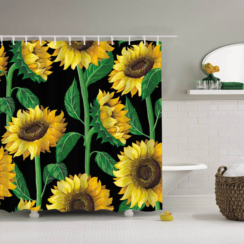 Hand Painted Style Stems and Sunflower Shower Curtain | Stems and Sunflower Shower Curtain