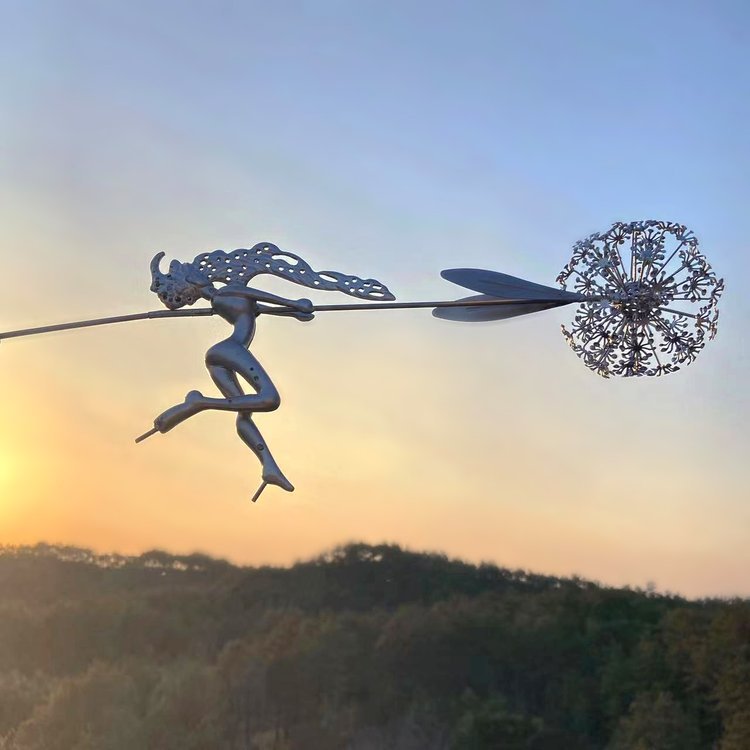 Fairy Sculptures Dancing with Dandelions for Garden Decor