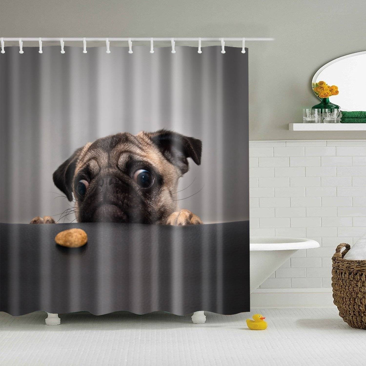 Cute Animal Dog Staring Into Cookie Baby Pug Shower Curtain