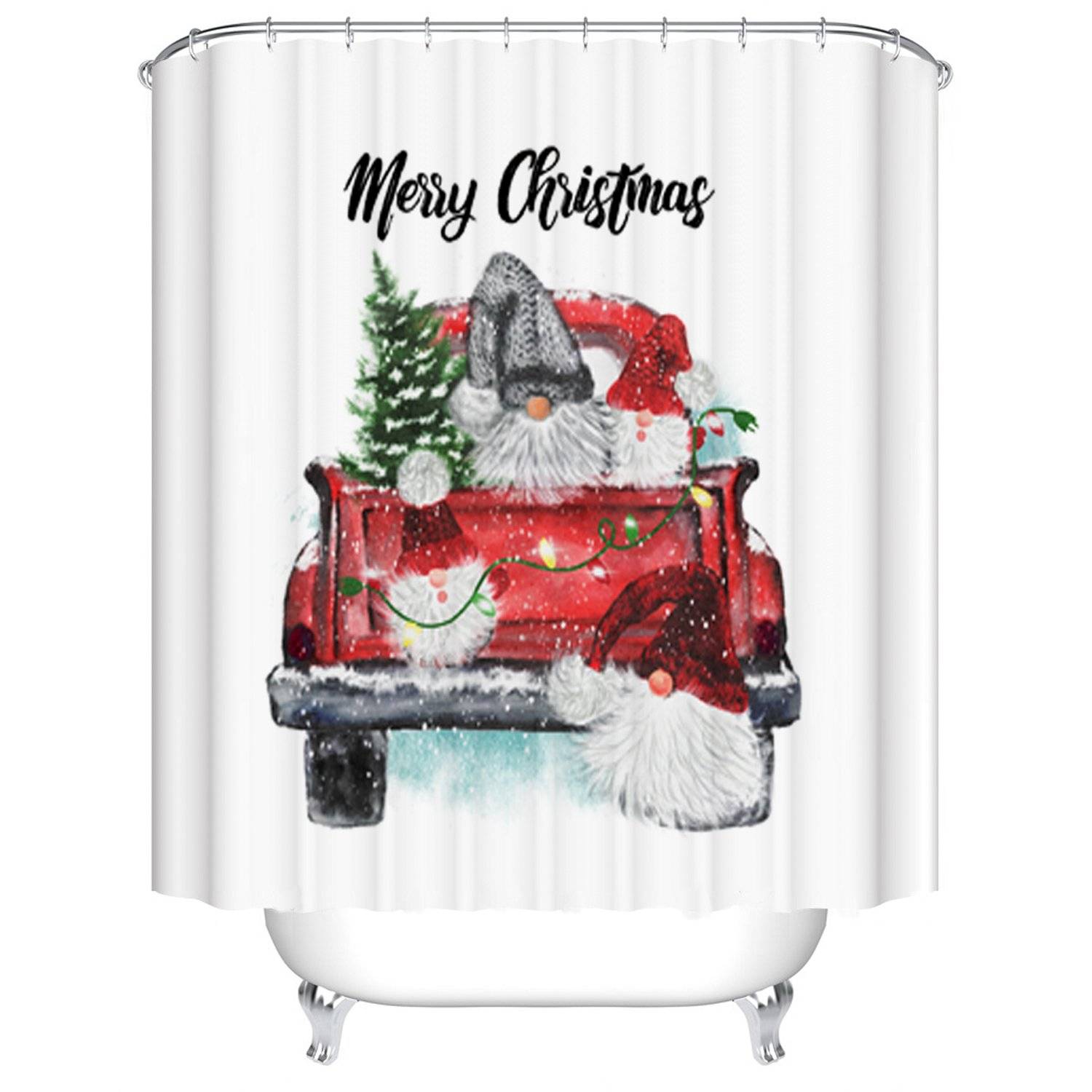 Merry Christmas Elves Tree Gnome Truck Shower Curtain