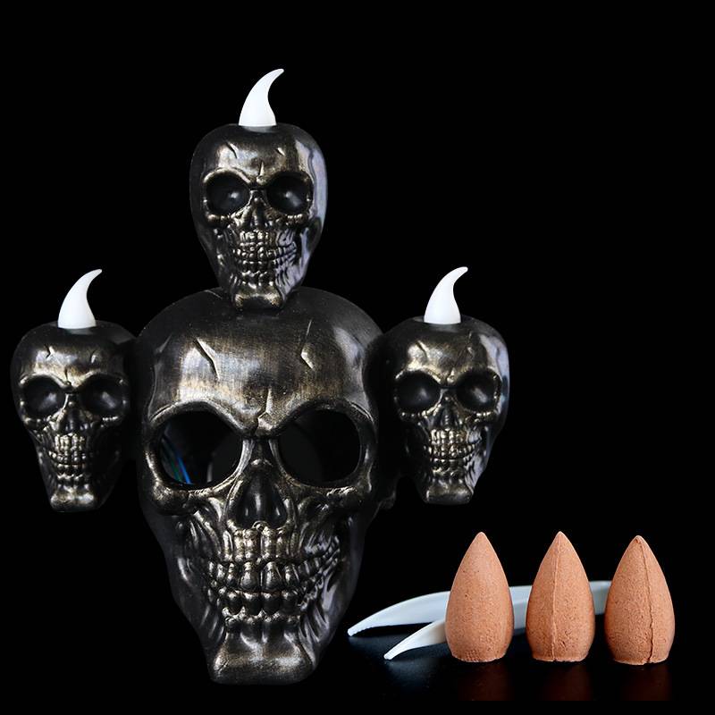 The Skull with The Eerie Green LED Light Backflow Halloween Incense Burner