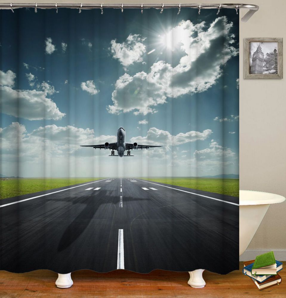 The Plane Took Off from The Runway Airplane Shower Curtain | Plane Shower Curtain