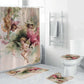 Retro Cherub Shower Curtain, Angels with Butterfly Wings Bathroom Curtain
