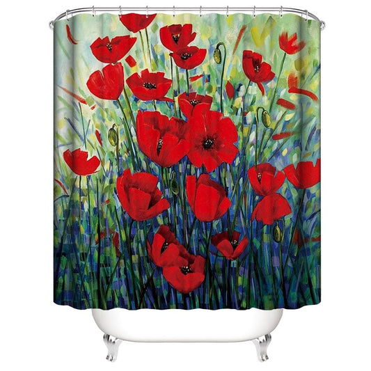 Oil Painting Floral Red Poppies Shower Curtain