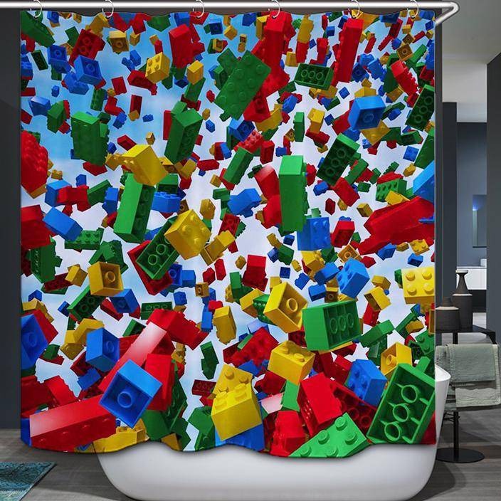Colorful Plastic Bricks Falling Lego Shower Curtain