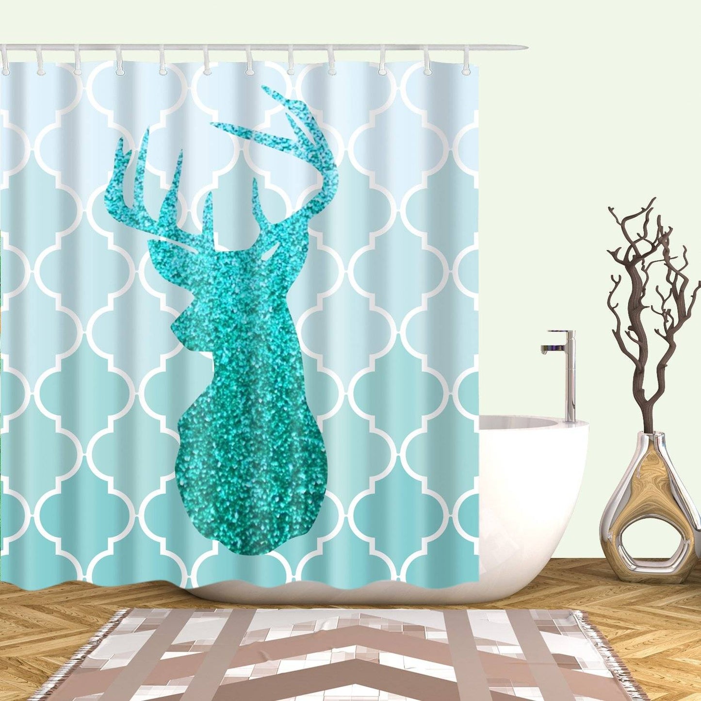 Teal Glitter Texture Outline Deer Shower Curtain
