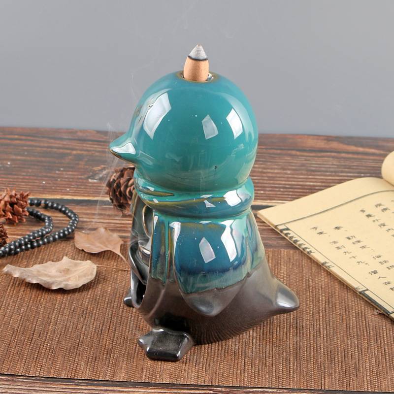 Green Glaze Ceramic Penguin Backflow Incense Burner