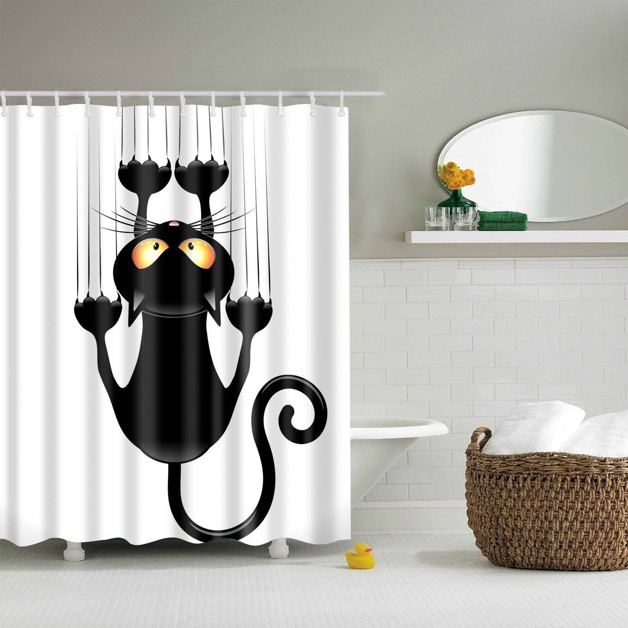 Black Cat Cat Slid Down The Shower Curtain