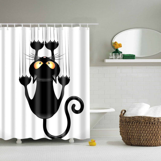 Black Cat Cat Slid Down The Shower Curtain