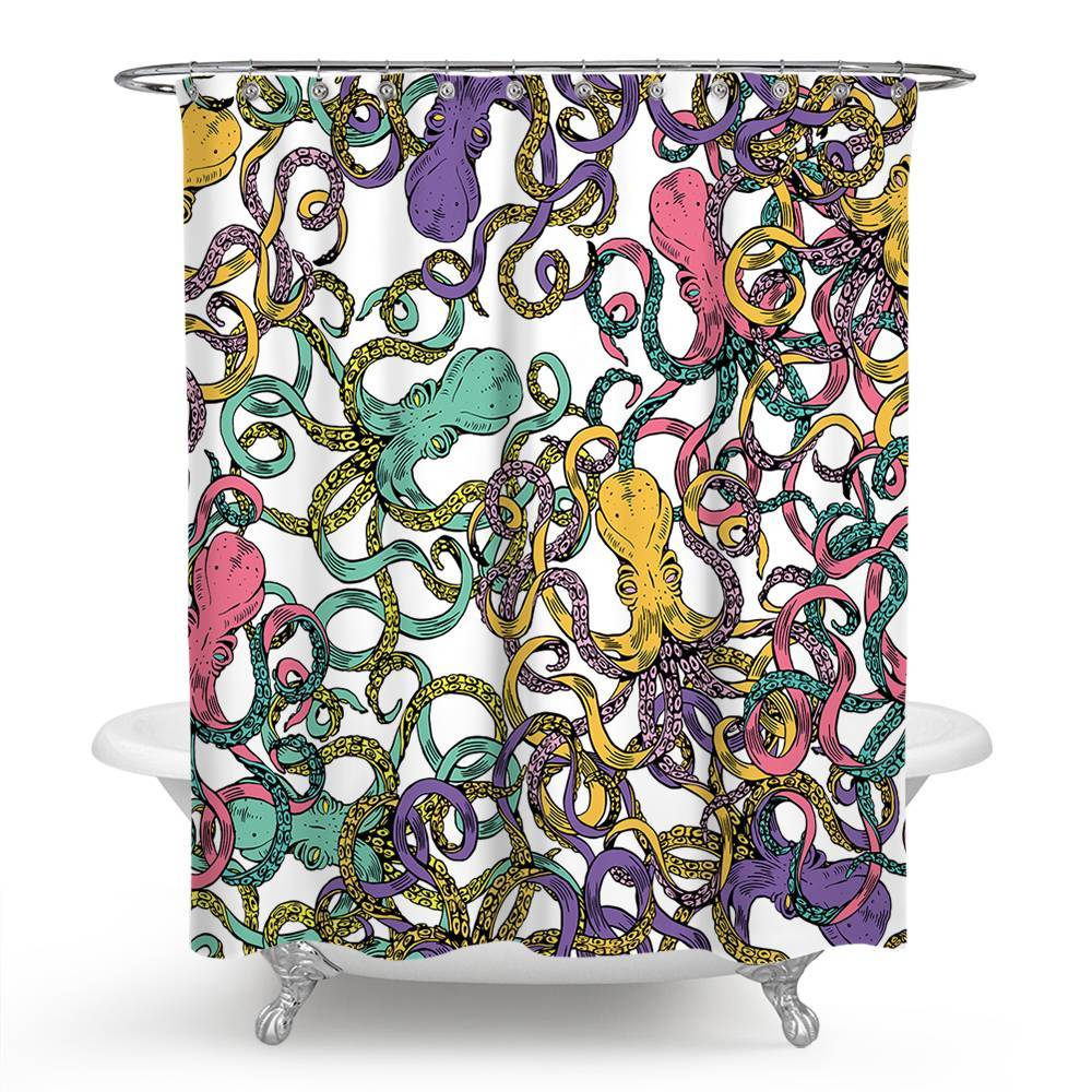 Colorful Octopus Group Shower Curtain | Colorful Octopuses Shower Curtain